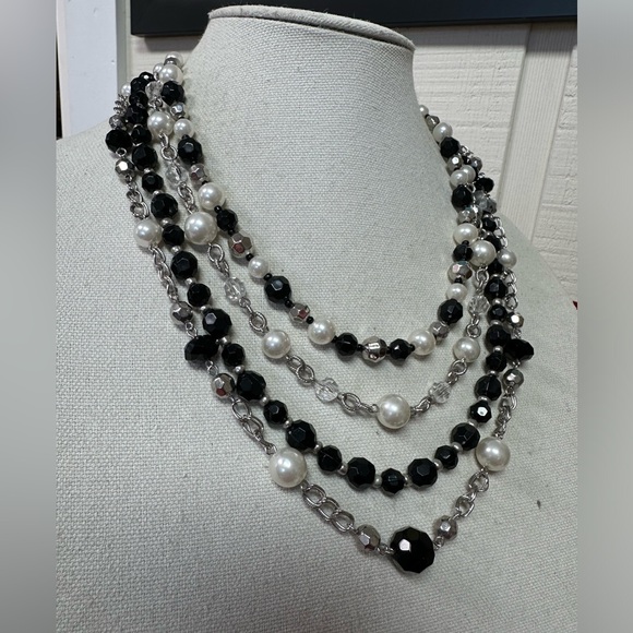 Multi strand silvertone chain and bead necklace - Picture 3 of 5